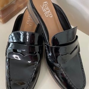 Franco Sarto Black Patent Leather Slides, Size 7.5